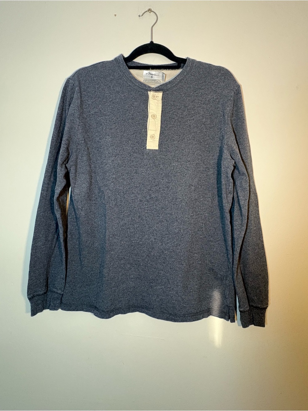 3.1 Phillip Lim Men's Long-Sleeve Henley in Gray with Cream Placket